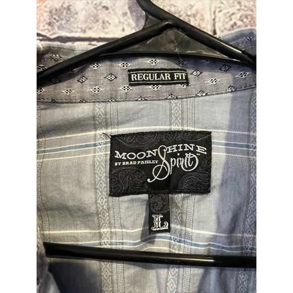 plaid moon & shine blue spirit brad paisley shirt women’s size large - Picture 3 of 5